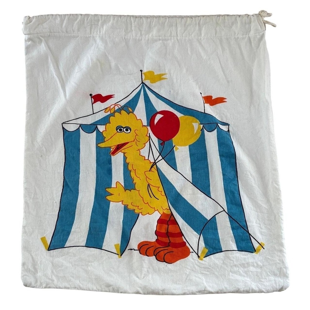 Vintage Sesame Street BIG BIRD Circus Balloons Drawstring Sack Cinch Bag 90's